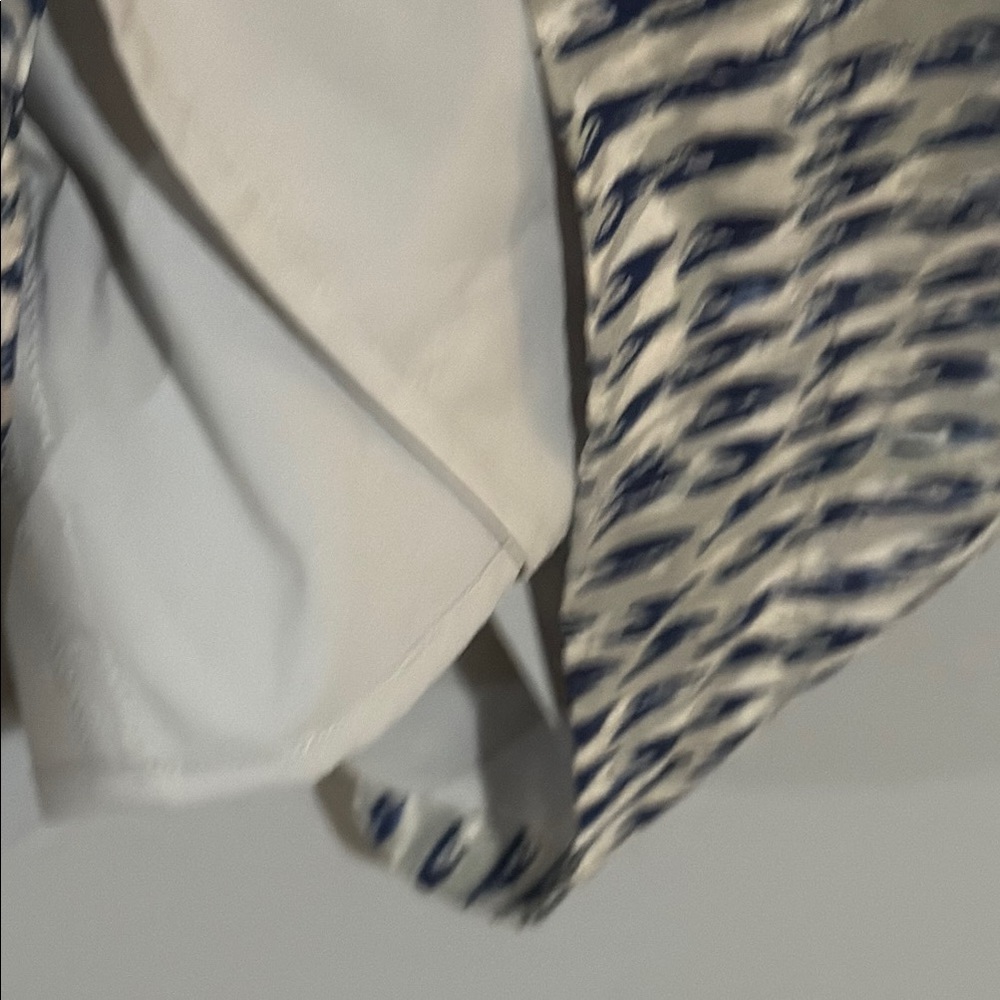 Madewell SILK sunlight painted feathers Blue grey cream Mini Dress pockets - Picture 7 of 13
